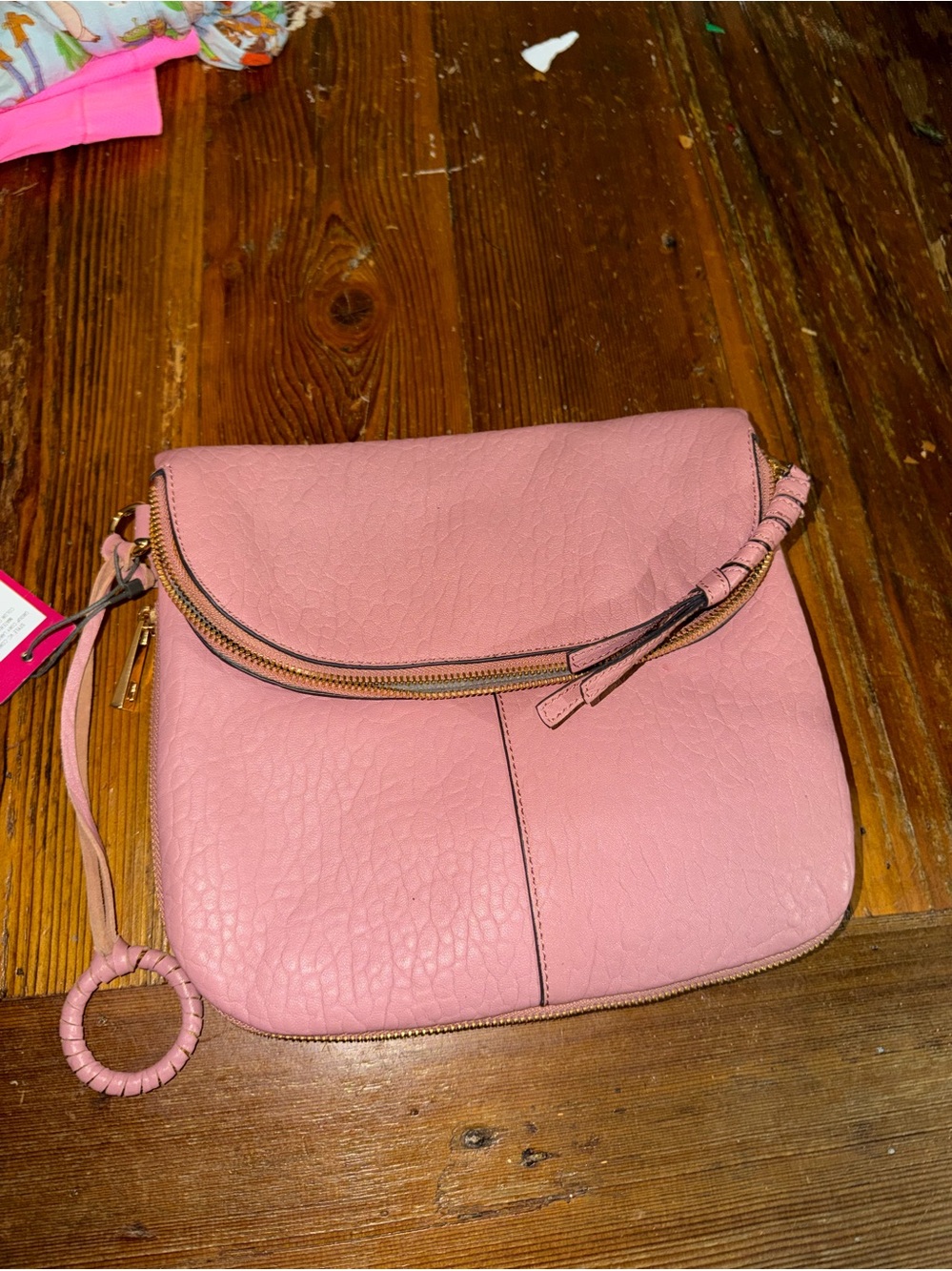 NWT Vince Camuto Cory Leather Crossbody Bag Cherry Blossom Pink Foldover Purse
